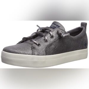 Sperry Crest Vibe Women’s Sneaker Leather Glitter Gray Sneakers EUC Lace up